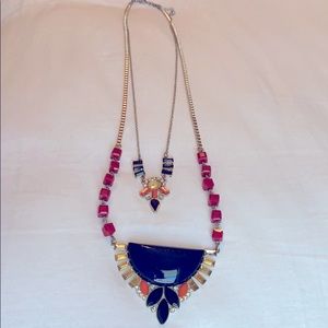 Orange, Navy, and Red Beaded Necklace